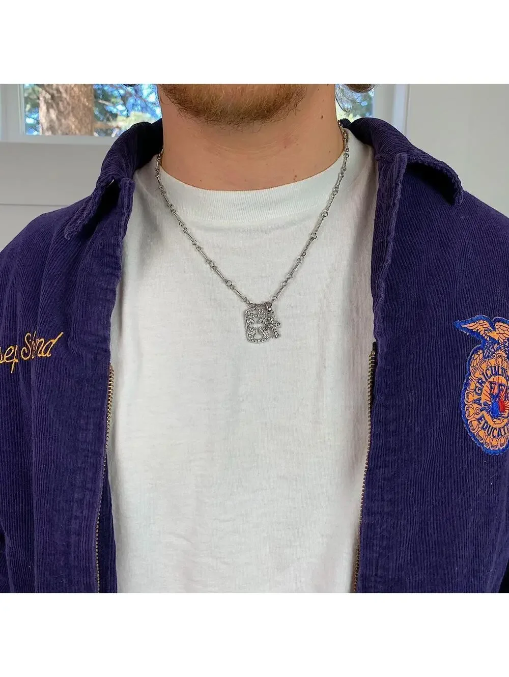 Y2K Cyber Grunge Silver Cross Rhinestone Dog Tag Style Pendant Necklace